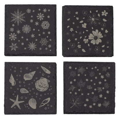 Seasonal Coaster Set - Winter, Spring, Summer, Fall Designs Set of 4