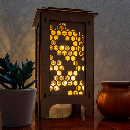 LED Lantern with Honeycomb Interchangeable Panels, Home and Office Decor