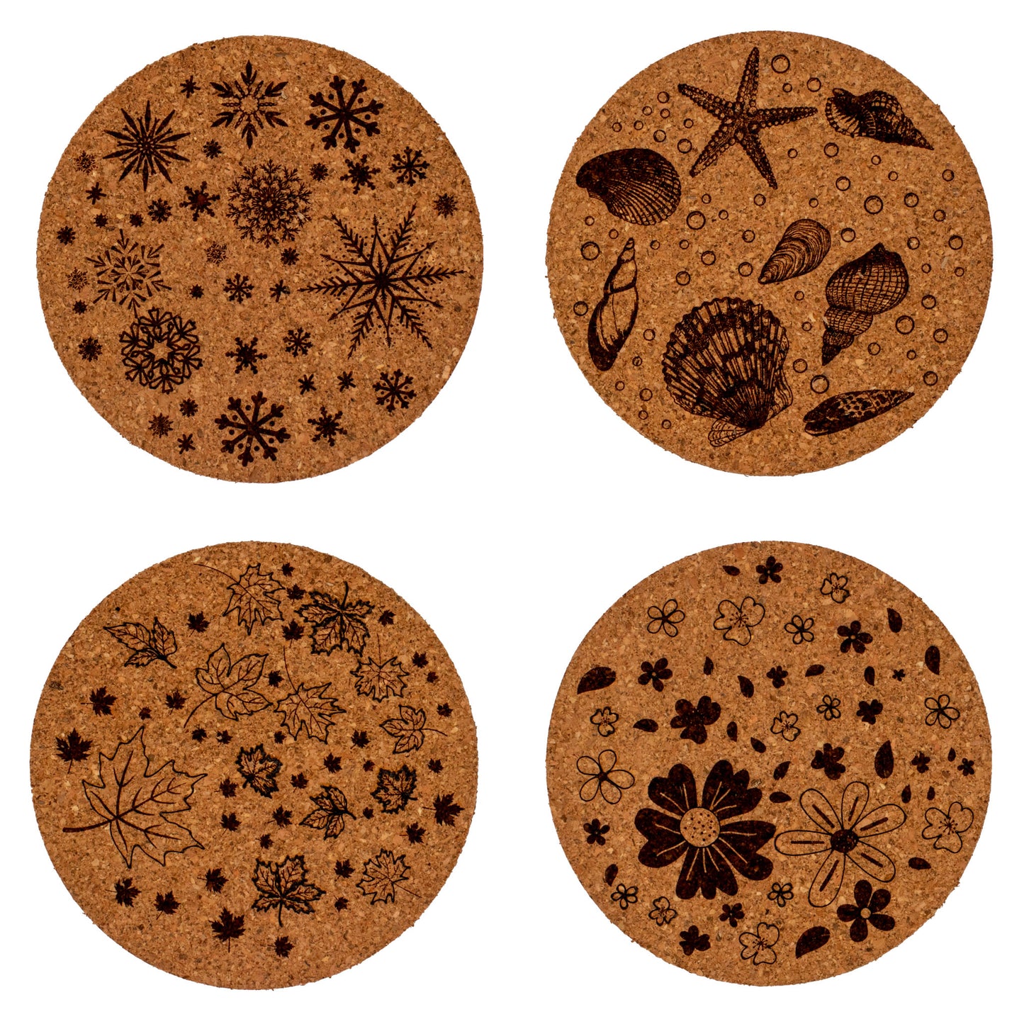 Seasonal Coaster Set - Winter, Spring, Summer, Fall Designs Set of 4