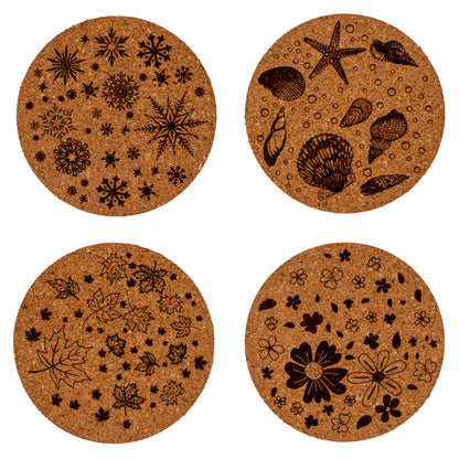 Seasonal Coaster Set - Winter, Spring, Summer, Fall Designs Set of 4