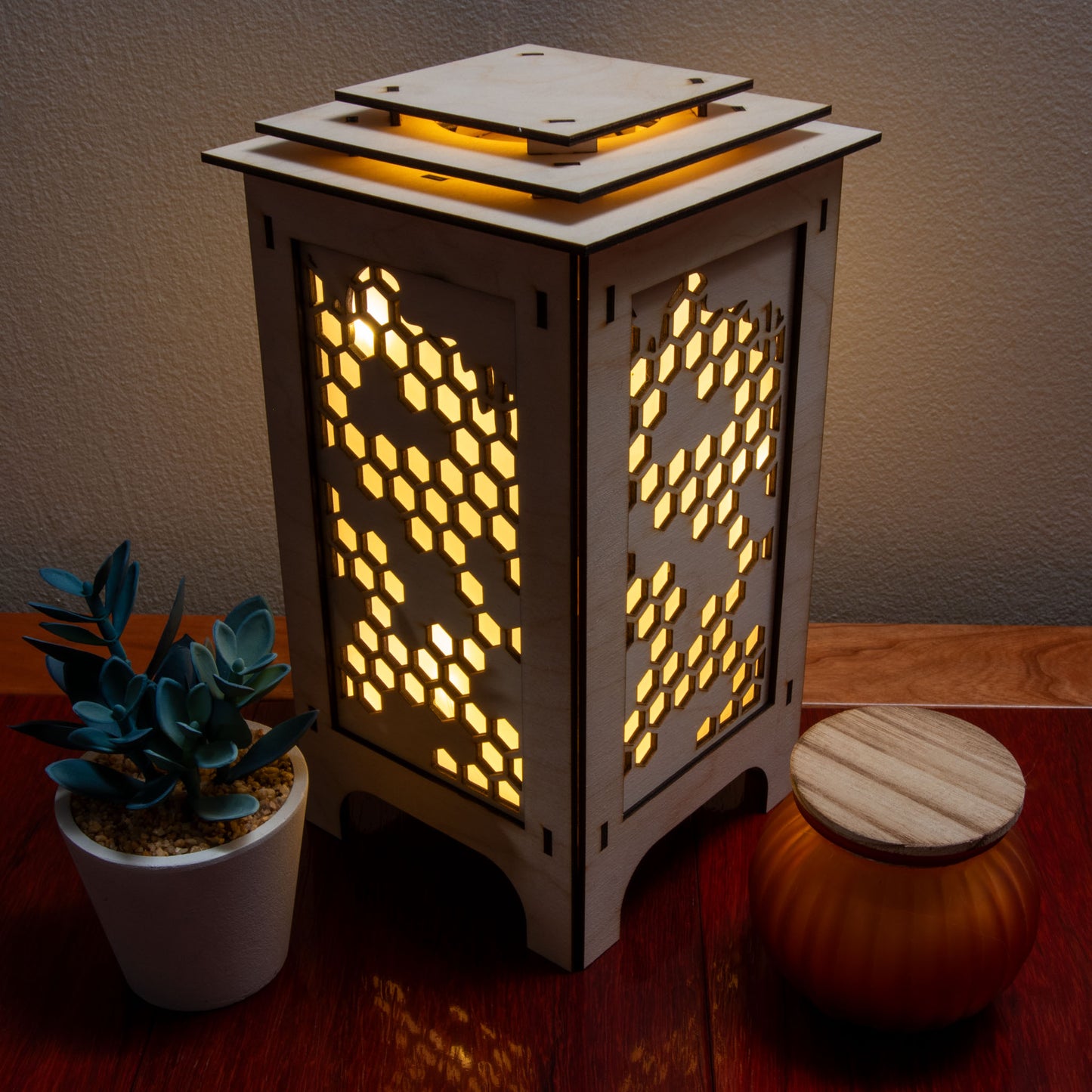 LED Lantern with Honeycomb Interchangeable Panels, Home and Office Decor