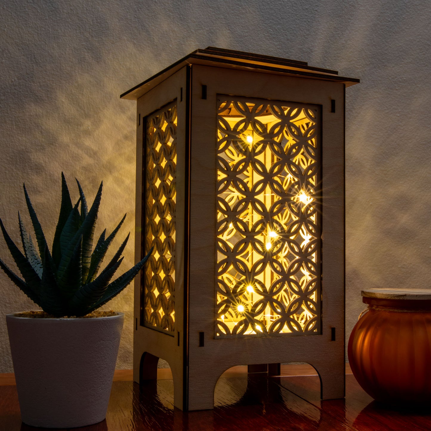 LED Lantern with Kumiko Shippo Interchangeable Panels, Home and Office Decor