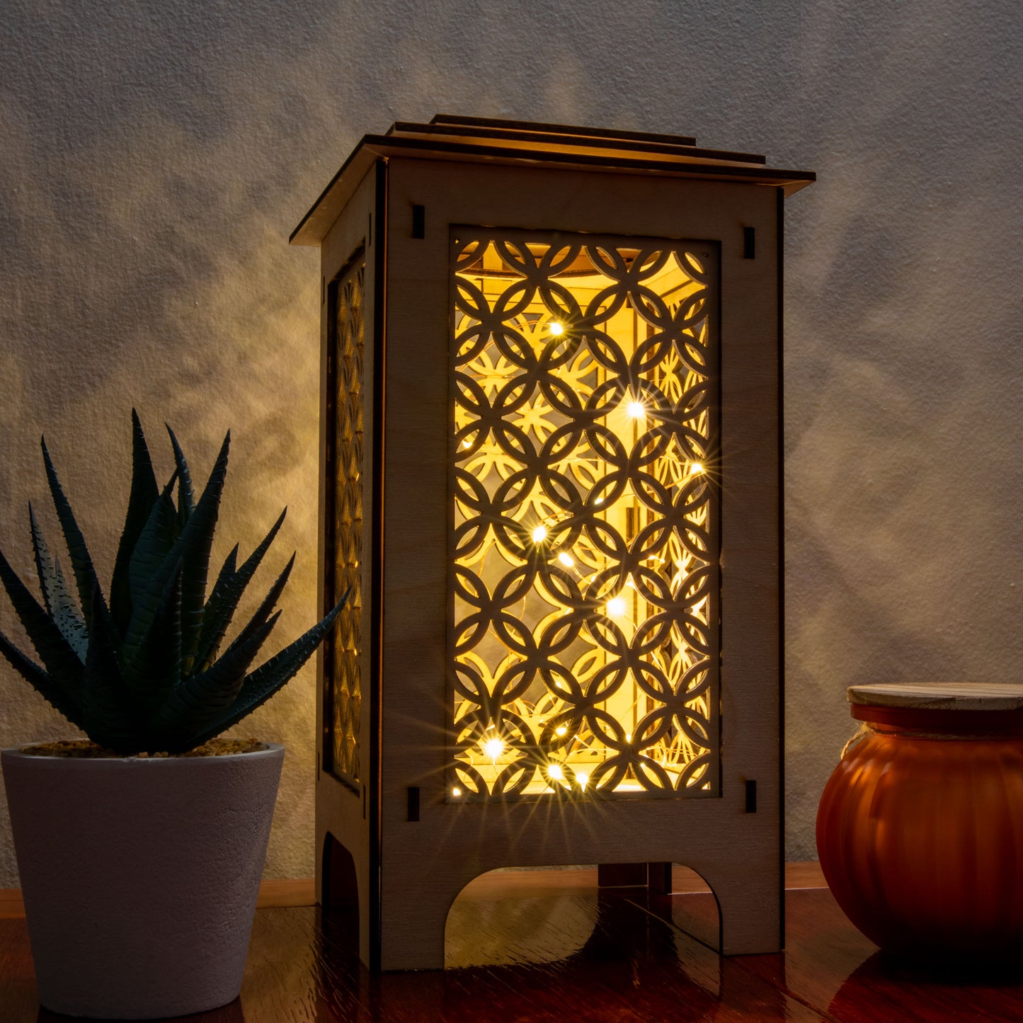 LED Lantern with Kumiko Shippo Interchangeable Panels, Home and Office Decor