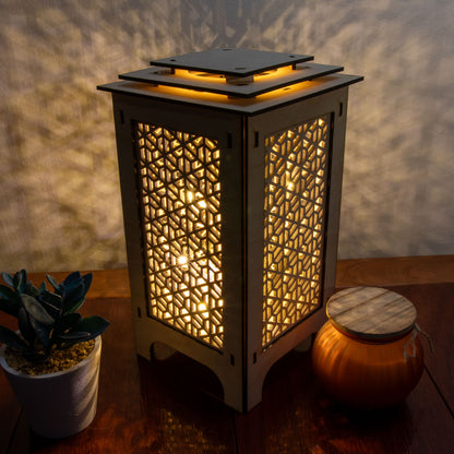 LED Lantern with Kumiko Bishamon-Kikkou Interchangeable Panels, Home and Office Decor