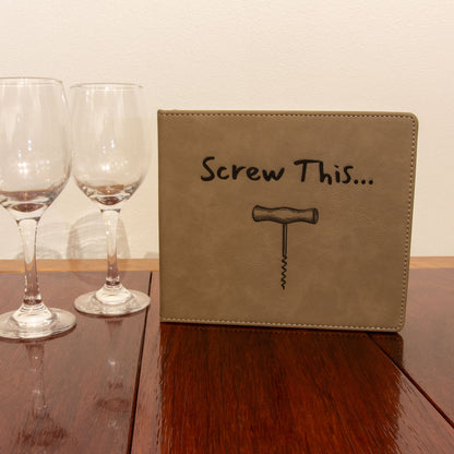 Faux Leather "Screw This" Personalized Wine Set with Corkscrew, Bottle Stopper, and Foil Cutter