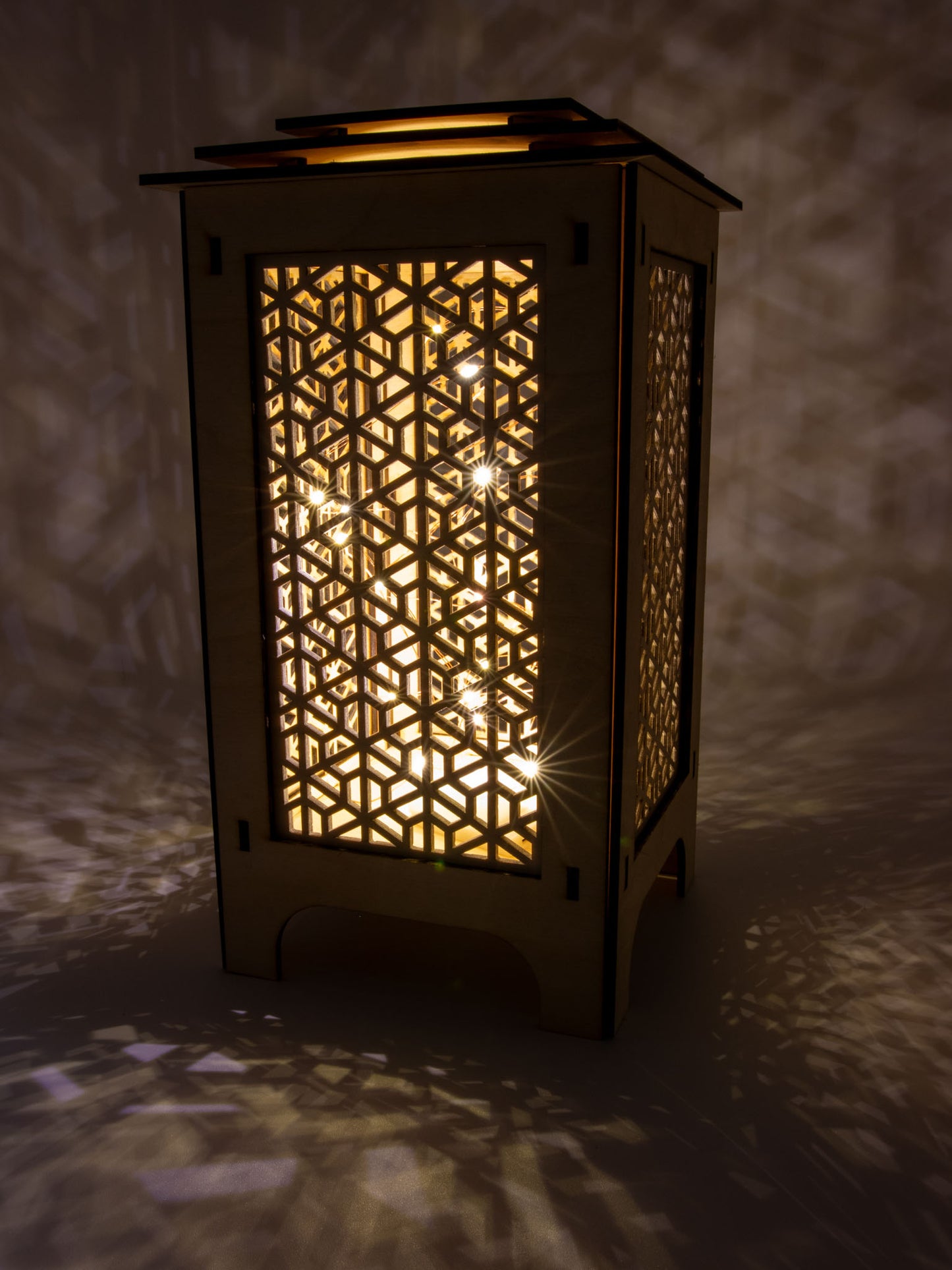 LED Lantern with Kumiko Bishamon-Kikkou Interchangeable Panels, Home and Office Decor