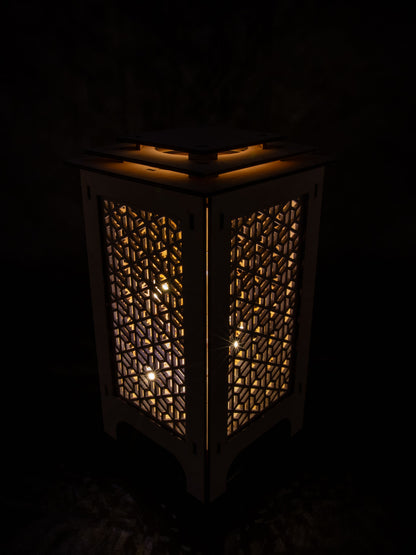 LED Lantern with Kumiko Bishamon-Kikkou Interchangeable Panels, Home and Office Decor