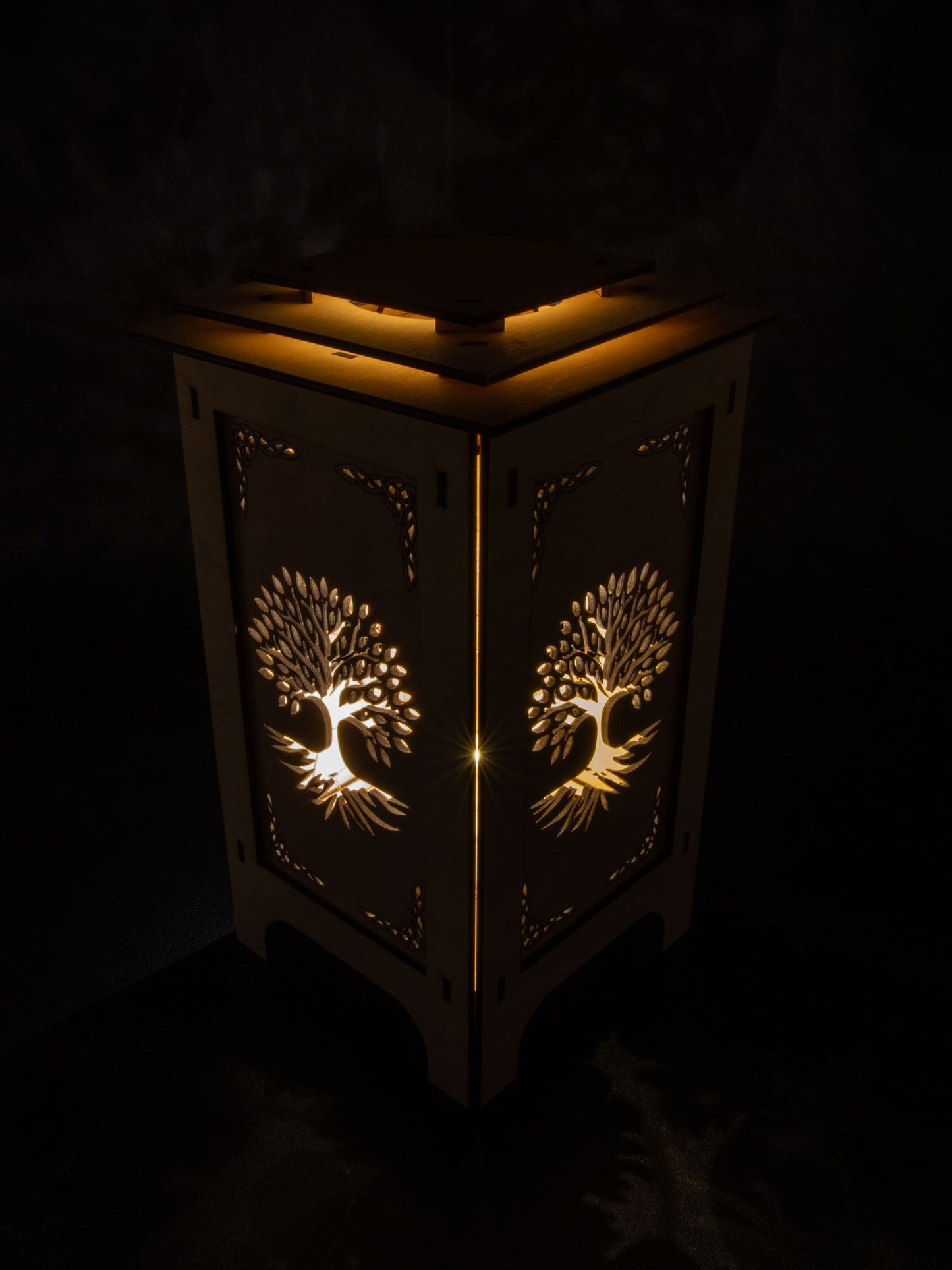 LED Lantern with Tree of Life Celtic Knot Interchangeable Panels, Home and Office Decor