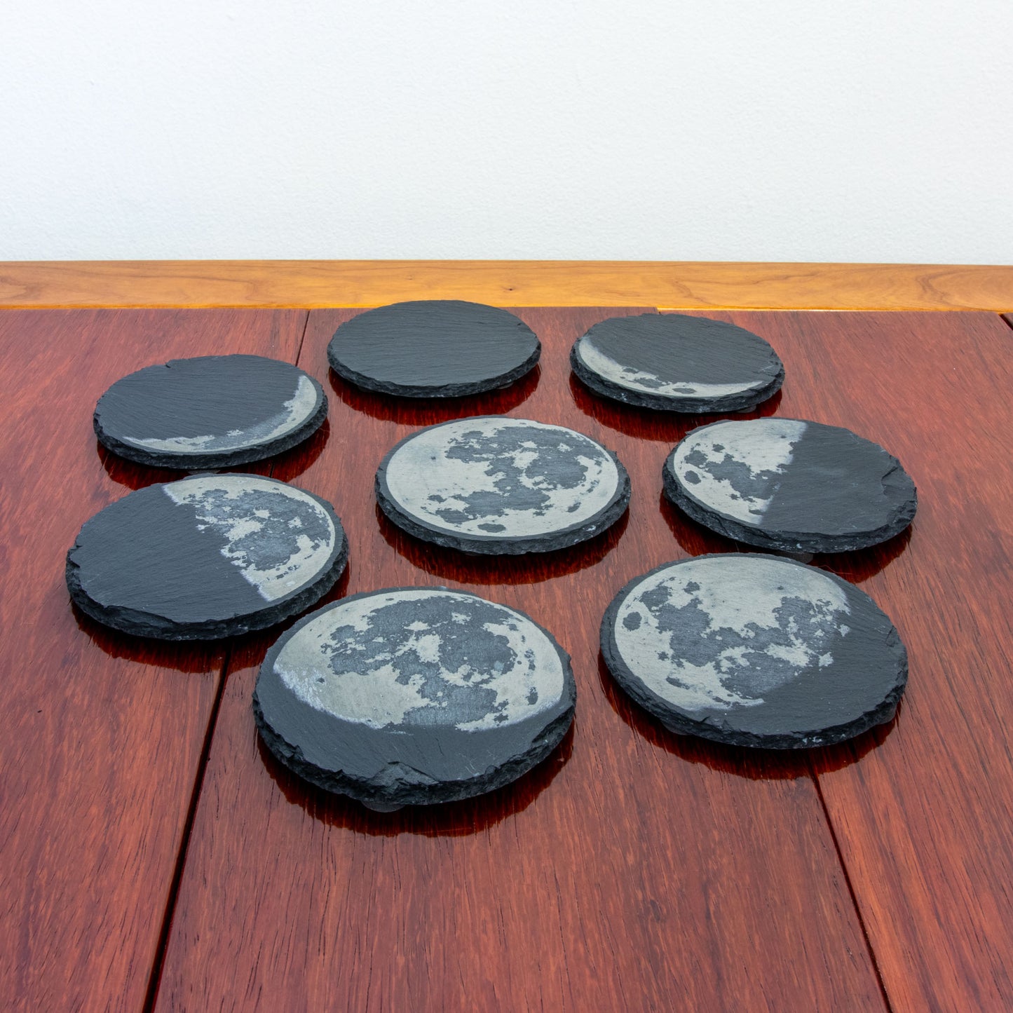 Slate Moon Phase Coaster Set - Exclusive Lunar Phases Engraved, Full Moon Cycle