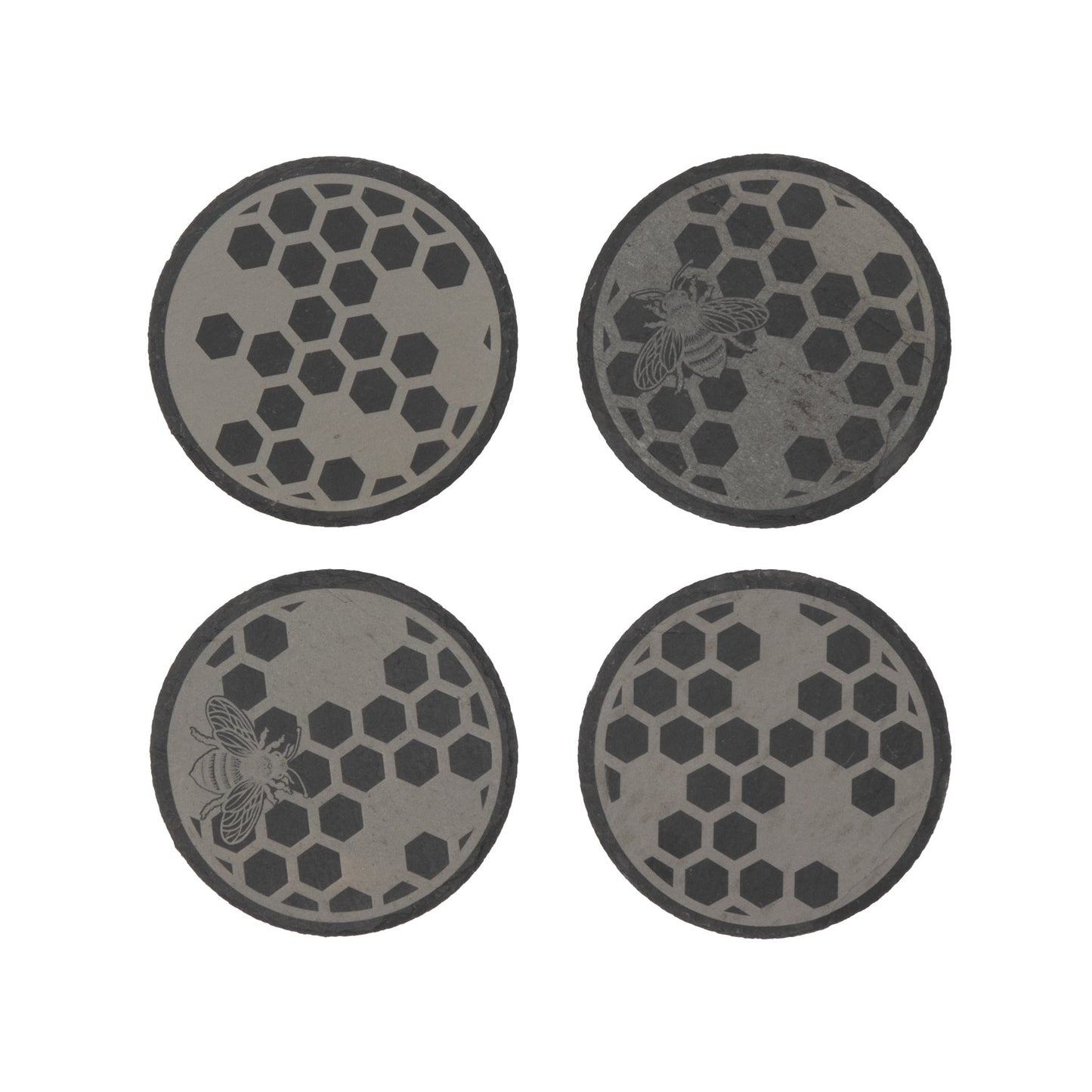 Slate Honeycomb and Bees Patterned Round Drink Coasters Set of 4