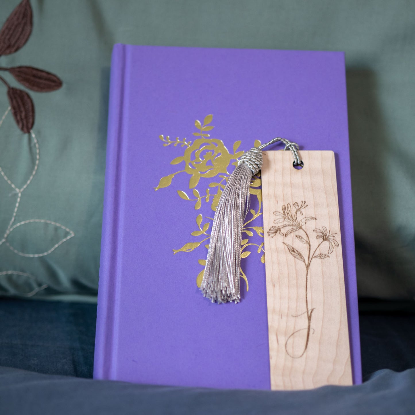 Curly Maple Wooden Personalized Birth Flower Bookmark with Custom Monogram Engraving