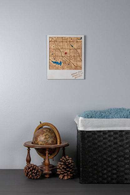 Custom Wood Laser-Cut Snapshot Map - Personalized Engraved City Map Wall Art, Unique Anniversary Gift