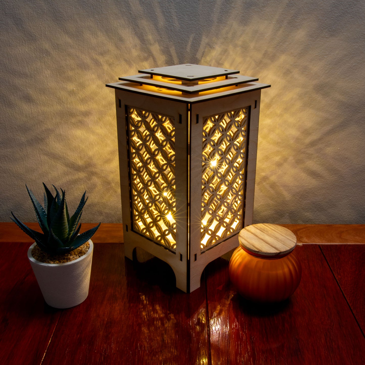 LED Lantern with Kumiko Shippo Interchangeable Panels, Home and Office Decor