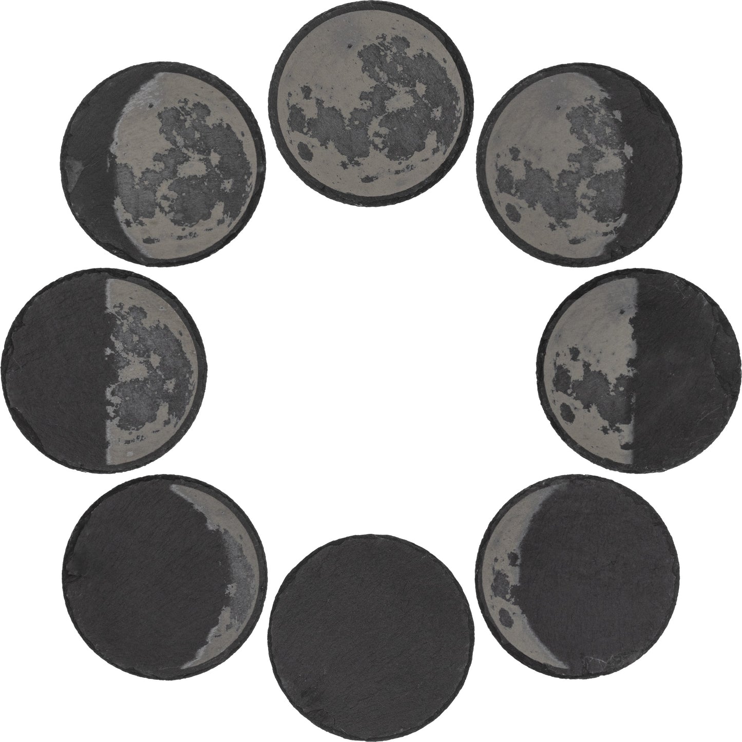 Slate Moon Phase Coaster Set - Exclusive Lunar Phases Engraved, Full Moon Cycle